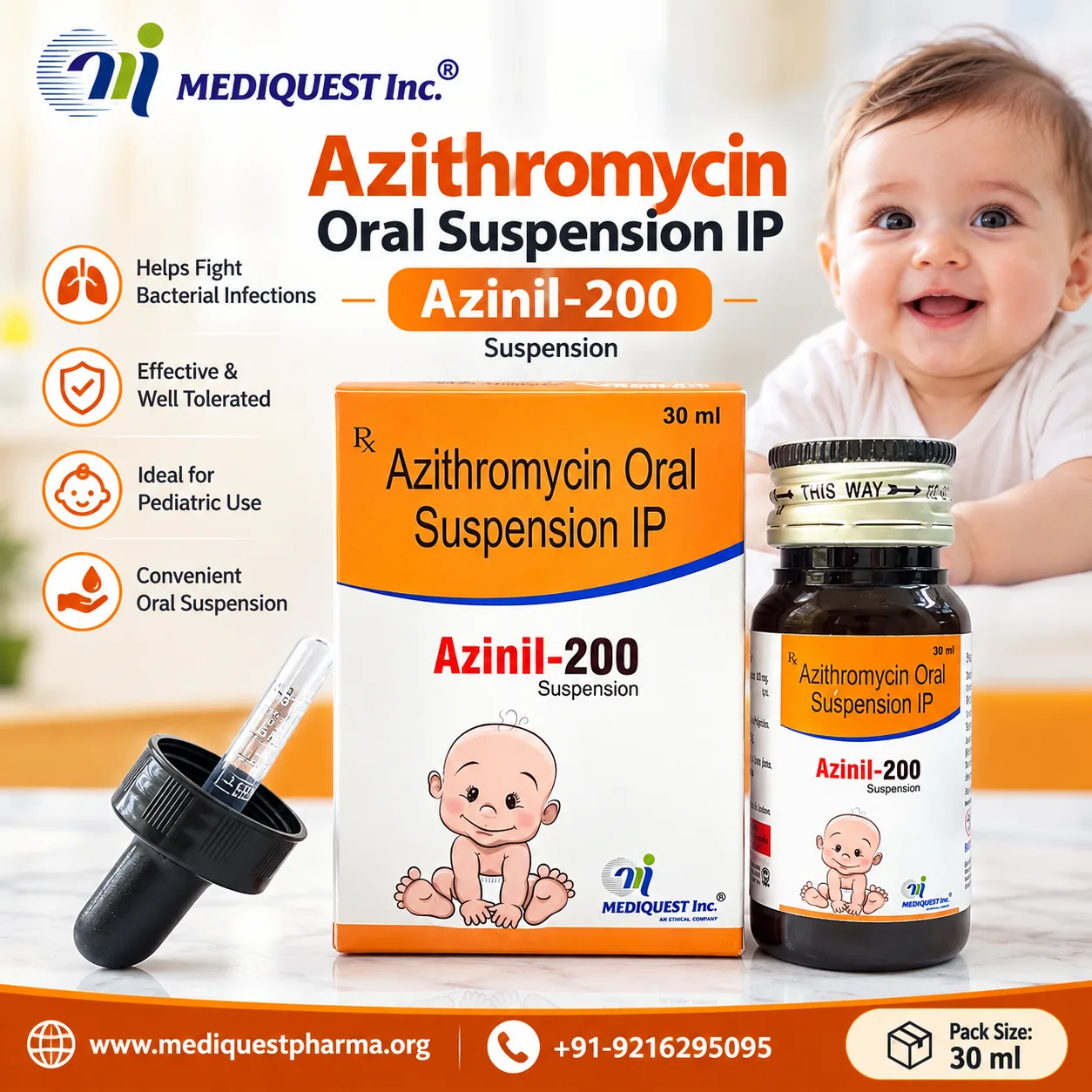 AZINIL-200 SUSP. – pack photo, Mediquest Inc.