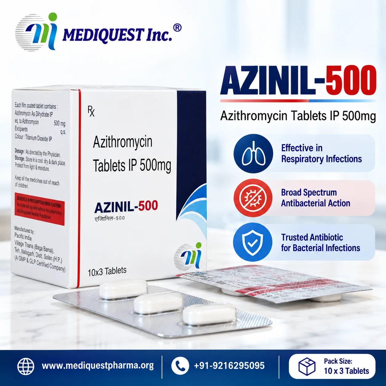 AZINIL-500 TAB – pack photo, Mediquest Inc.