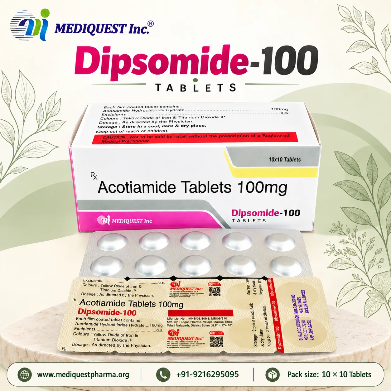 DIPSOMIDE-100 TAB – pack photo, Mediquest Inc.
